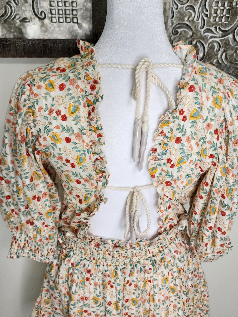 Cleobella Dallas Floral Tie-Back Mini Dress Medium Organic Cotton Cottagecore - Picture 14 of 16